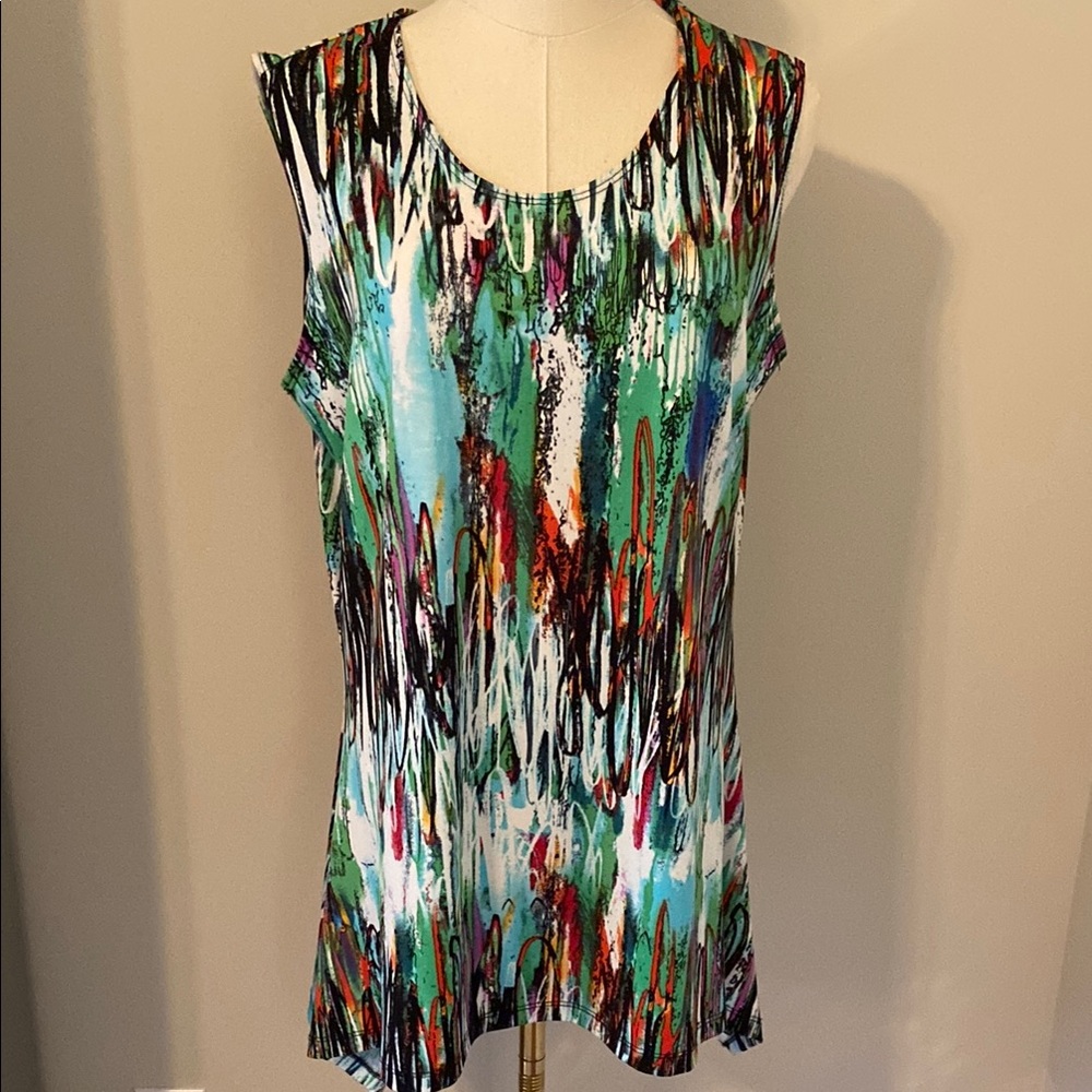 Green and Brown Graphic Sleeveless Tank Top